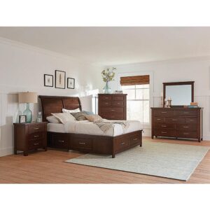 Style and practicality combine to form a thoroughly appealing design. This beautiful eastern king storage bed is loaded with useful features. High-quality craftsmanship creates a sturdy foundation for rest and relaxation. Multiple built-in drawers offer ample space for your storage needs. With a pleasing pinot noir finish