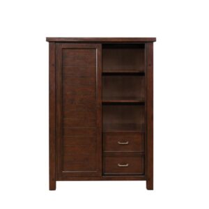 carved lines on its cabinet door add a pleasing accent to its simple silhouette. This chest features six large drawers on the left and a spacious cabinet on the right. It allows plenty of space to accommodate your extensive wardrobe. Sliding door allows for versatility of display and ease of access to all the storage options.