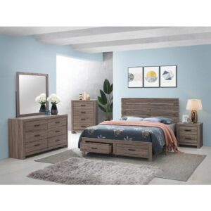 Create a classically styled bedroom that exudes rustic appeal. This four-piece bedroom set includes a bed