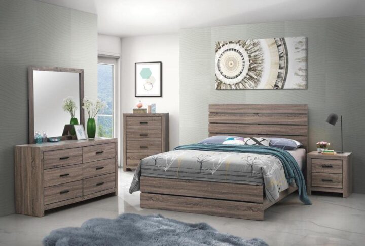 Create a classic aesthetic in any bedroom with this four-piece wooden bedroom set. Crafted with a rustic