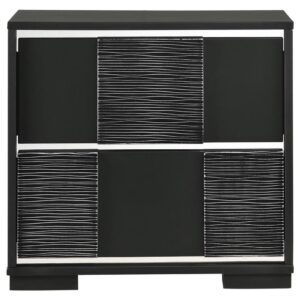 this contemporary nightstand will add an eye-catching accent to your decor. Brushed chrome accents pop out against the rich