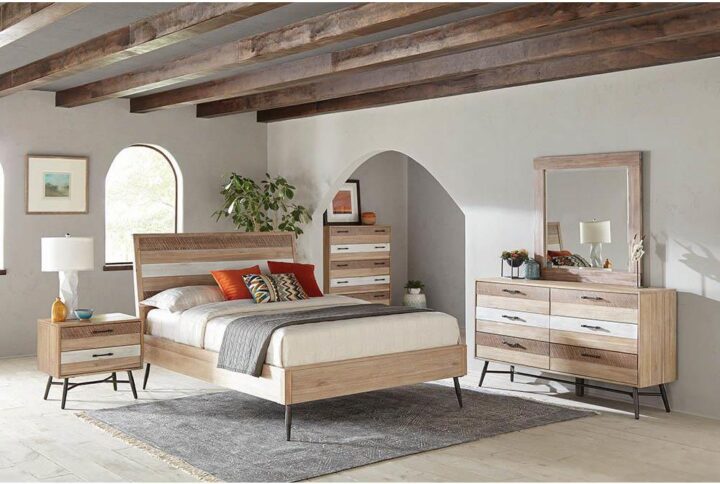 Add natural character in a modern aesthetic with a bedroom set from the Marlow collection. The combination of wood and metal are typical of industrial style