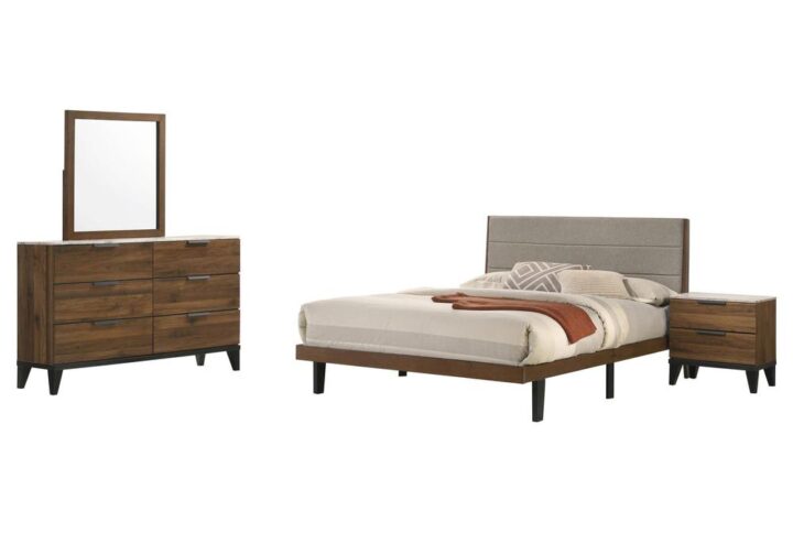 Create a sophisticated bedroom oasis with this contemporary bedroom set. This collection features an elegant platform bed
