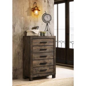 Organize your personal space with a hint of rustic style. This five-drawer chest boasts a solid silhouette that exudes rugged