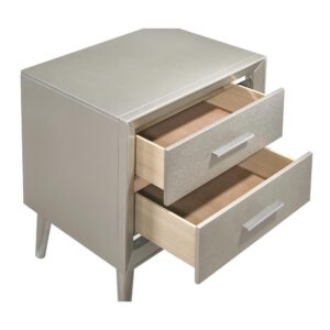 this Asian hardwood nightstand is an elegant addition to any bedroom. Brought to life by a metallic silver finish