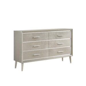 this silver dresser has a truly glamorous design. Its beveled