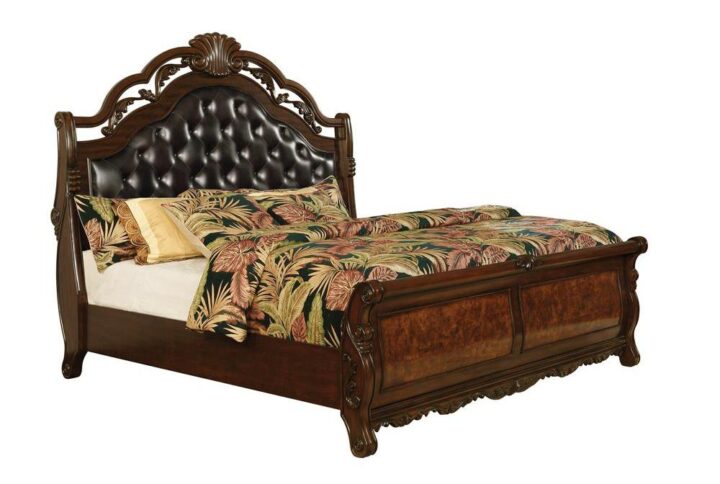Spend each night in a bed fit for royalty with this traditional sleigh bed. The headboard upholstery