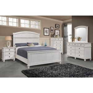 Stylize a casual transitional master or guest suite with this elegant bedroom set. With an antique white finish and lovely antique brass hardware