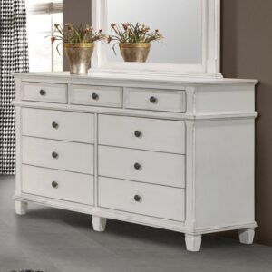 Tuck away all your clothing and accessories neatly in this transitional dresser from the Carolina collection. The clean