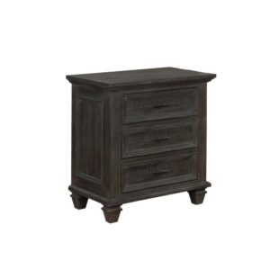Rough sawn effect brings a hint of the rustic to this nightstand from the Atascadero collection. Transitional style harmonizes with the past and present for timeless appeal. Weathered carbon and matte black finishes complement the planked elements of the piece. Connect your devices with the built-in USB charging ports. Drawers float open and closed along 45 mm metal glides.