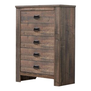 five-drawer chest adds character to any bedroom.The roomy drawers keep an extensive wardrobe neatly tucked away.The weathered oak finish gives it a cool
