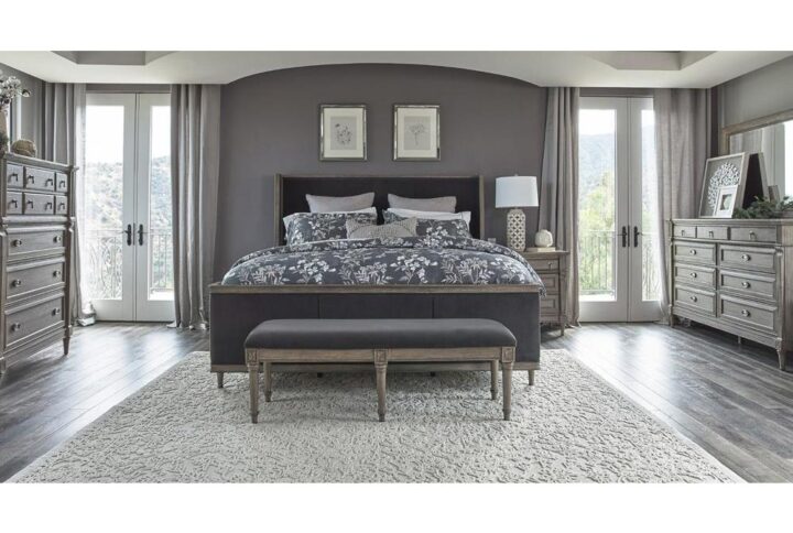 This transitional 4-piece bedroom set featuring a bed