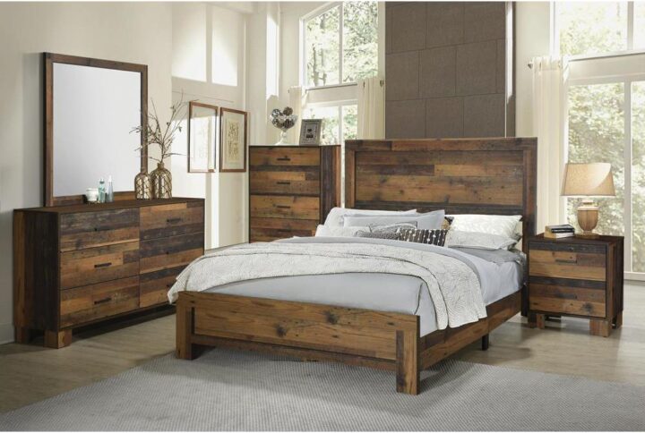 A lush rustic pine finish delivers a repurposed wood look and the earthy elegance sought in a casual