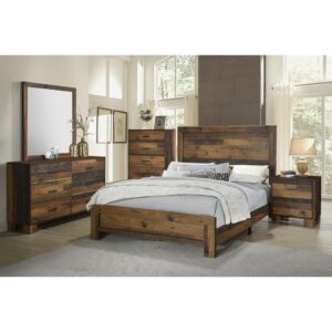 A lush rustic pine finish delivers a repurposed wood look and the earthy elegance sought in a casual