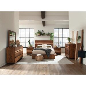 Add an exotic addition to your master suite with this rustic bedroom set. Crafted from a full-tree slab