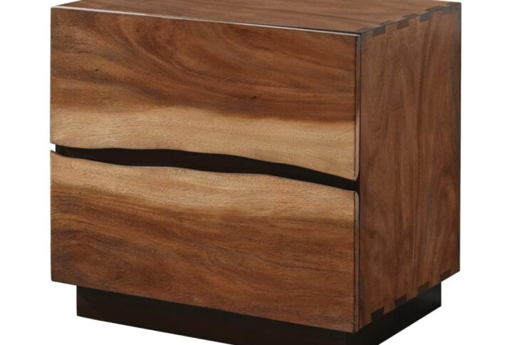 Update your personal space with the intriguing style of this wooden nightstand. Its frame sits atop a sturdy base with an attractive