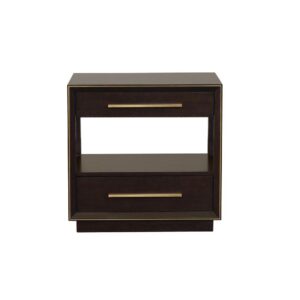 Inspire a retro feel in a modern bedroom with this stunning two-drawer nightstand. Elongated metallic drawer pulls protrude from flat drawer fronts