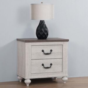 A striking two-tone transitional two-drawer nightstand brings a warm