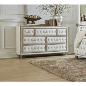 Makeover your bedroom with this upholstered dresser. Bursting with French Provincial style