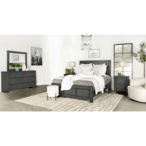 Embrace a clean linear look of simplicity by completing a bedroom space with this four-piece bedroom set. Constructed of sustainable hardwood from rubberwood plantation lumber