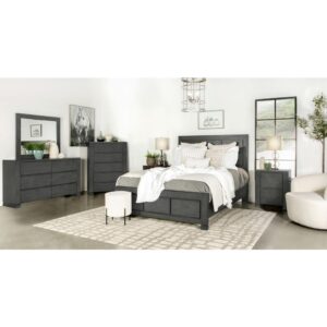 Five pieces create a bedroom ensemble that transforms a go-to place of comfort. Made of sustainable hardwood from rubberwood plantation lumber