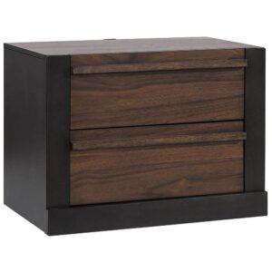 as well as functionality to add convenience. Walnut and black two-tone finish Asian hardwoods and wood products join to offer richness and warmth. Case pieces feature felt-lined top drawers