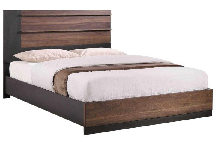 An updated version of mid-century style plays out in this stunning wood platform bed