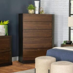Complete a bedroom ensemble with this elegantly simple modern tall wood chest. Made of hardwoods and veneers
