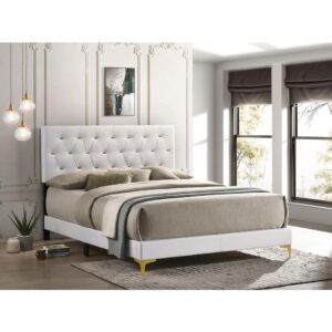 Create your glamorous bedroom retreat with this elegantly modern platform bed. A rectangular headboard with diamond button tufted details invites you to lean back and unwind each night. Shiny
