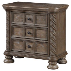 perfect for an evening reading or watching a movie in bed. The nightstand stands out with a rich walnut wood finish