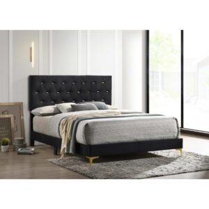 Transform your bedroom oasis into a dramatic interior with this modern glam panel bed. Upholstered in plush