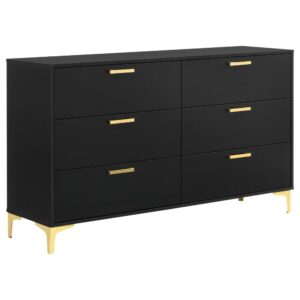 this modern glam dresser offers plenty of space to store all wardrobe items. A boxy frame with a smooth black finish presents a bold