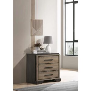 Admire the natural beauty presented in this rustic modern nightstand. Three spacious drawers