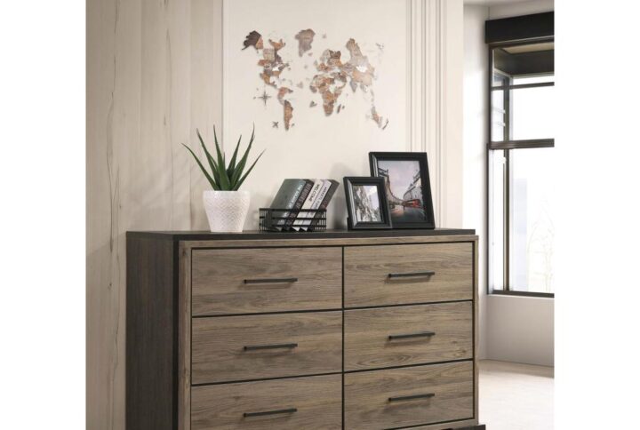 Give your bedroom a rustic charm with this contemporary dresser. The long