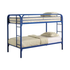 Open up a shared room with the smooth lines in this twin bunk bed. The open