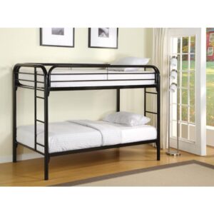 this twin bunk bed is full of sleek lines. Simplify a modern aesthetic in a small room with the built-in ladders on both sides of the frame. Open and supportive