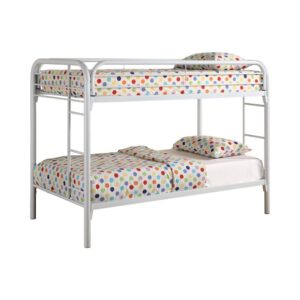 Update a child's room with the elongated lines in this twin bunk bed. The metal frame is open and supportive