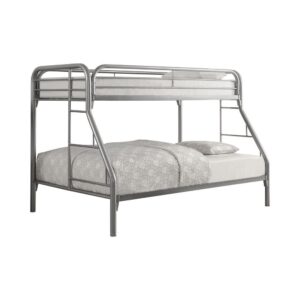 This bunk bed has youthful convenience and comfort. Top bunk has a slatted railing to ensure a safe