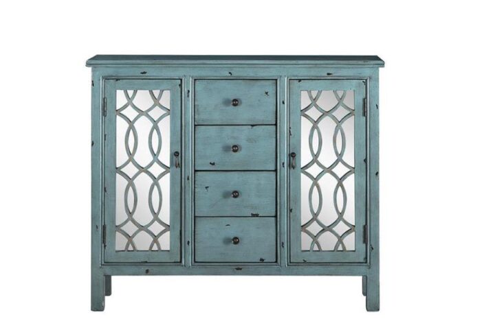 This well-crafted accent table gives any home a splash of color. Finished in an alluring blue