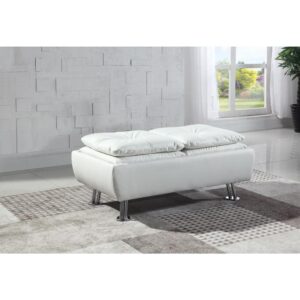 The Dilleston ottoman is a versatile companion to the sofa bed of the same collection. Wrapped in white leatherette