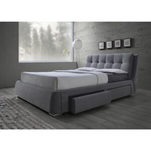 Combine elegance and function with this storage bed from the Fenbrook collection. It exudes style in the form of a biscuit tufted headboard. It offers practicality with its four Euro glide drawers on the sides. Adding to its overall comfort and elegance is the deluxe grey fabric upholstery that's luxuriant to the touch. This bed is a classy