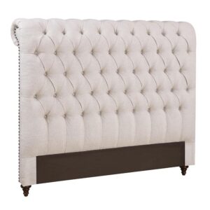 Fall in love with the classic Chesterfield inspirations featured in a modern upholstered headboard. Its scrolled silhouette is rich and refined
