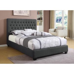 This low-slung bed combines elegant styling with a simple design that's a gorgeous addition to the home. The high headboard has crisp lines and is beautifully accented with button tufting. No footboard gives this bed an open