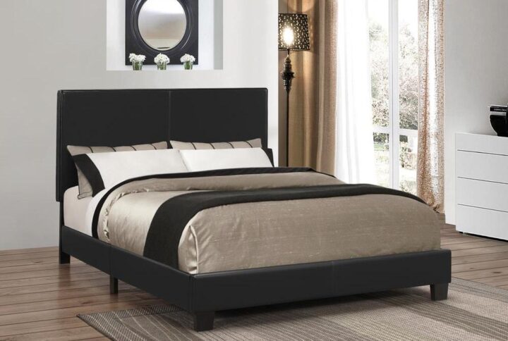 From the Muave upholstered bed collection comes this impressive bed. It has clean