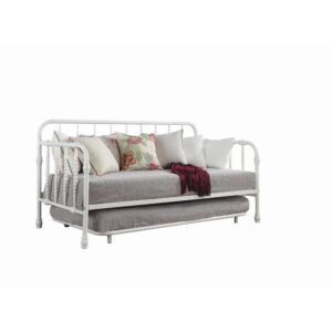 this twin sized daybed is complete with a trundle. In a crisp