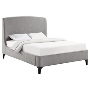 Add a touch of style and comfort to your bedroom with this upholstered bed. Its gentle curved headboard and thick sides are padded with trendy grey chunky boucle fabric. The whole frame is covered in the same soft fabric