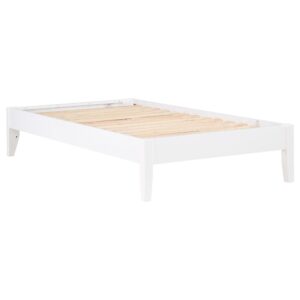 the simplicity of this bed frame lends itself to whatever decor color palette you choose. The crisp finish maintains a cheerful and elegantly understated expression fit for bedrooms of children and adults alike. Flush side panels and tapered legs offer a sleek silhouette and modest aesthetic. Place this chic bed frame in a contemporary bedroom and allow the nautical hues to take center stage.
