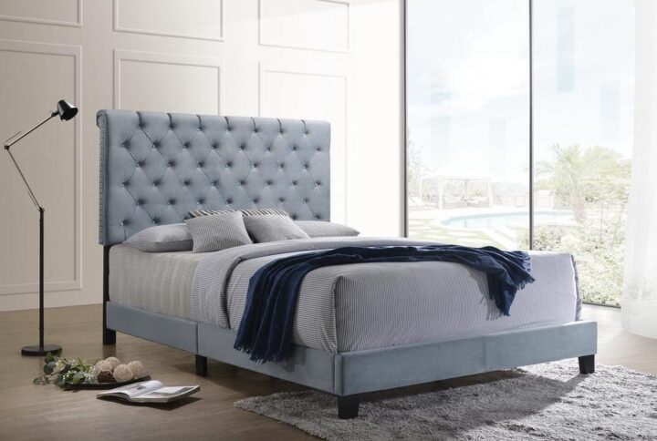 This handsome bed offers a great night's sleep with strong visual appeal. Its contemporary metallic-colored finish makes it a shoo-in with almost any decor. The high headboard