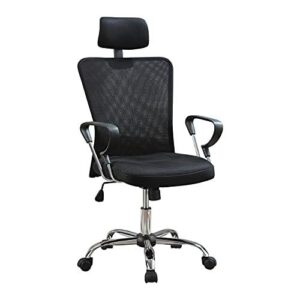 this office chair plays on contemporary aesthetics to produce a visually enticing look and a superbly comfortable feel. Black mesh offers a lovely cover with breathability. A slender head rest and curved armrests combine to deliver extra comfort. Move easily about an office space with a spoke style caster wheel base.