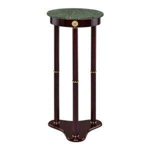 Accents to your house or townhouse add subtle touches that make it a home. This three-legged accent table gives your home character. It features a round green marble top that guests will stop and admire. Table is perfect as a stand for a small lily or your favorite scented candle. Comes finished in merlot with a soft